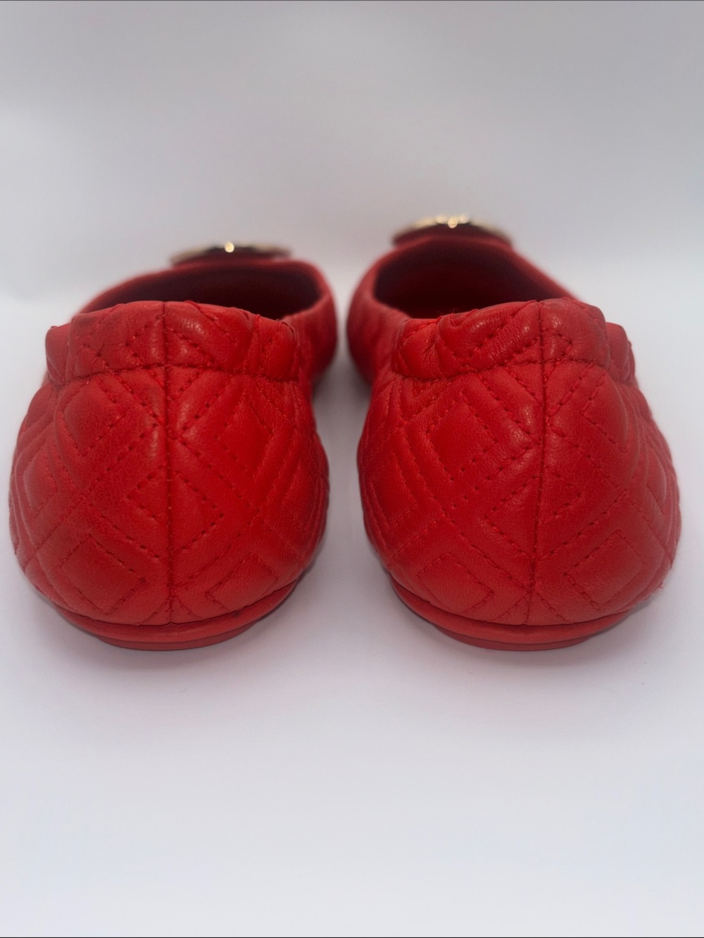 Tory Burch Red Quilted Logo Ballet Flats with Gold Emblem - Picture 5 of 10